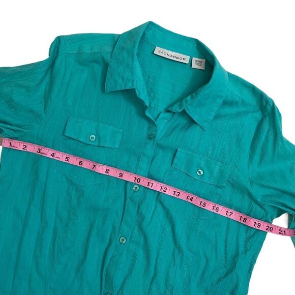 SagHarbor Turquoise Metallic Striped Button Down Shirt - Picture 9 of 12